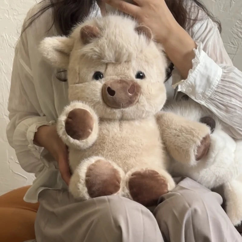 45/60CM Kawaii Cute Highland Calf Doll Running Little Cow Su Plush Toy Companion Toy Holiday Birthday Gift Decorative Ornament